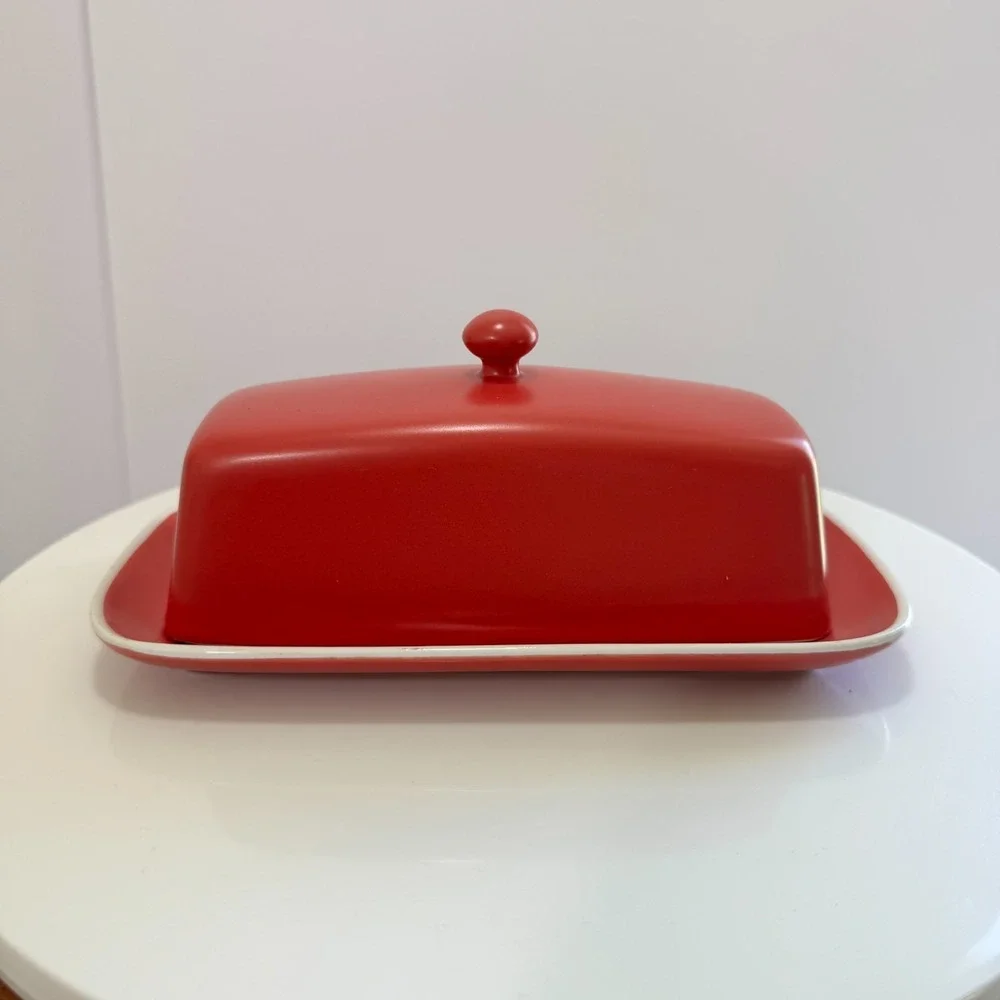 Vintage BIA Cordon Bleu Red Ceramic Covered Butter Dish Dishwasher Oven Safe